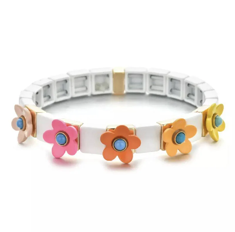 Flower Stretchy Tile Multi-Color Bracelet