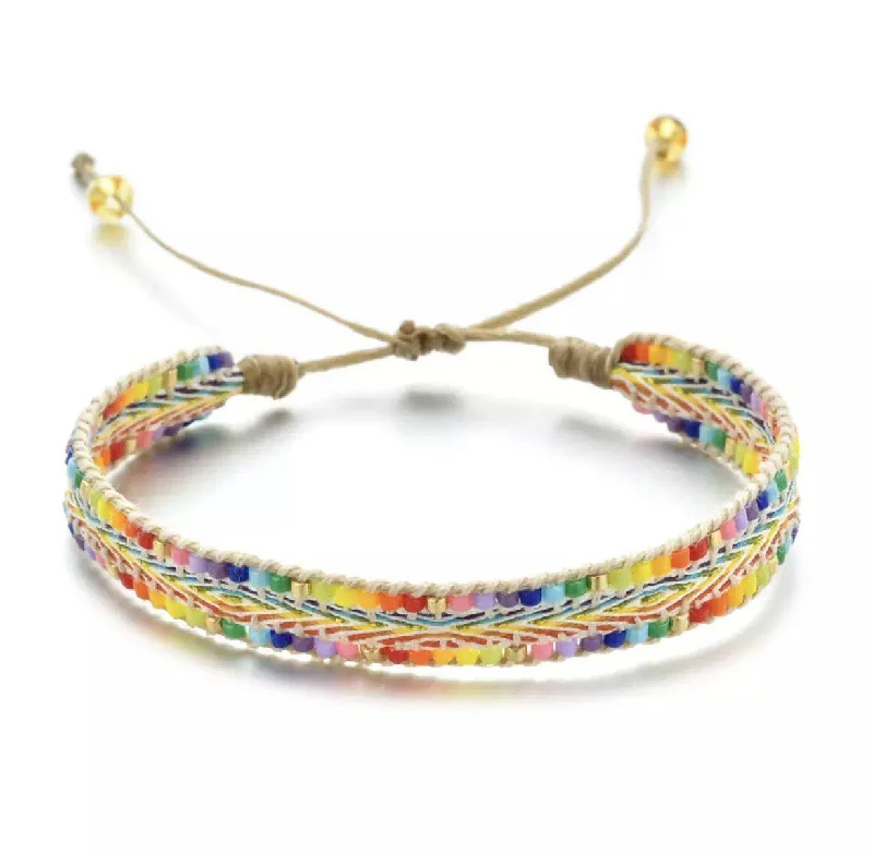 Rainbow Bright Beaded Woven Bracelet