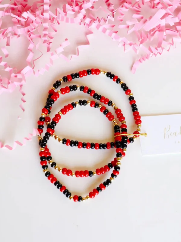 Red & Black Game Day Sprinkle Beaded Bracelet