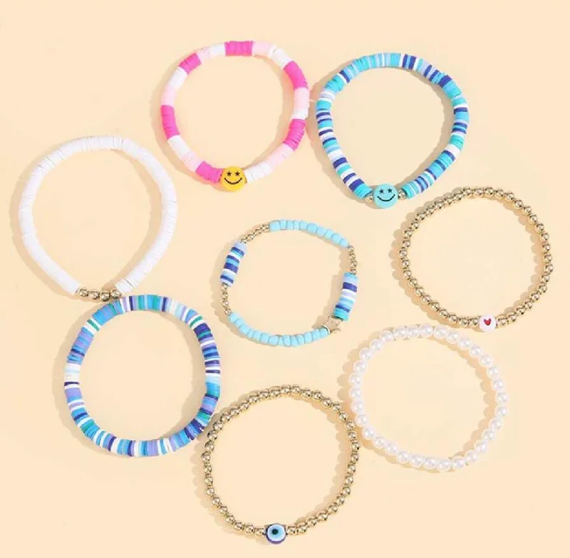 Smiley Colorful Fun Bracelet Set - Blue