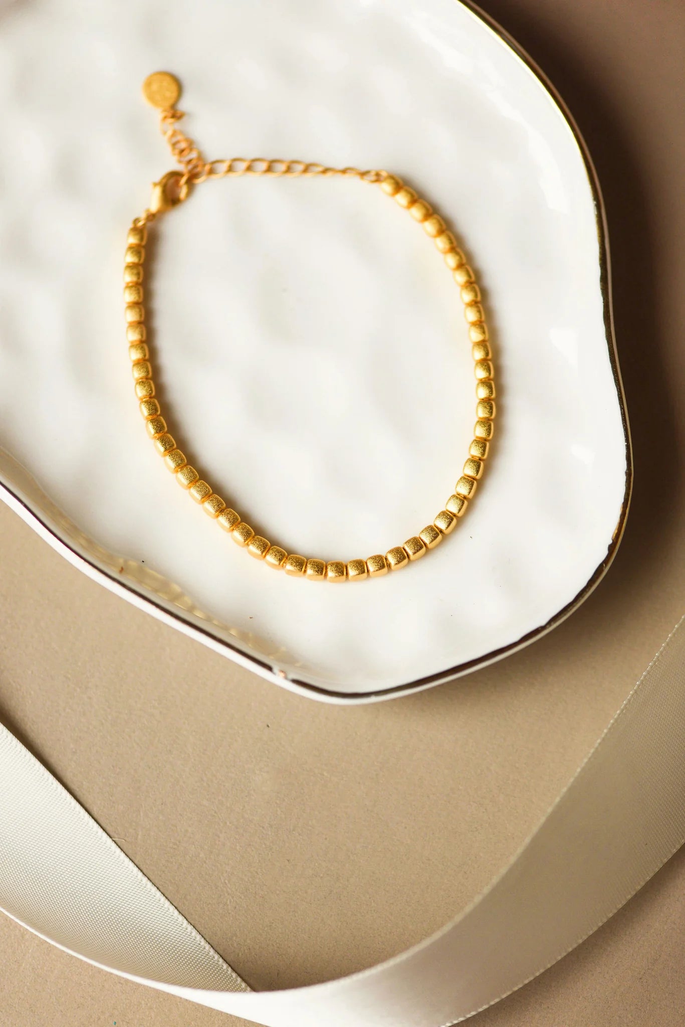 Tatum James Square Bead Bracelet- Gold