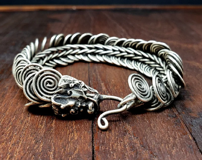 Silver Coil Dragon Miao Hmong Bracelet